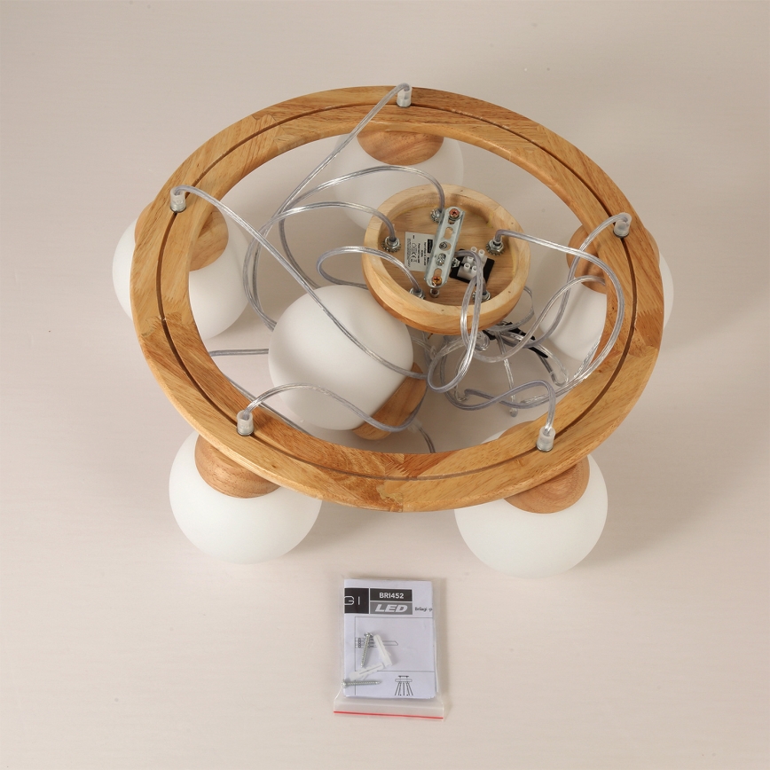 Brilagi - Hanglamp aan kabel VISBY WOOD, 6x E27 / 60W / 230V, Ø 58 cm, hout
