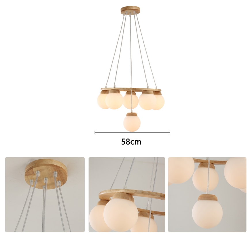 Brilagi - Hanglamp aan kabel VISBY WOOD, 6x E27 / 60W / 230V, Ø 58 cm, hout