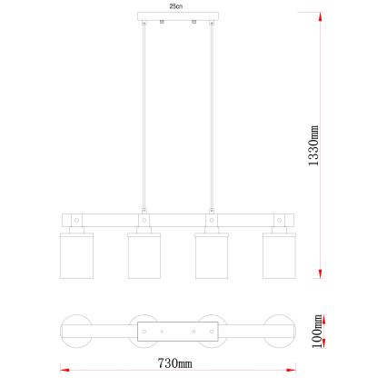Brilagi - Hanglamp aan kabel VISTA 4xE27/60W/230V eiken