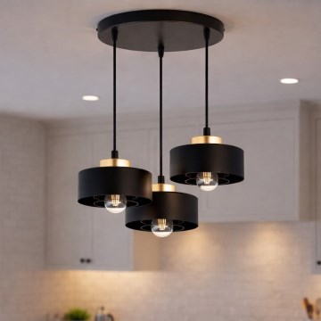Brilagi - Hanglamp aan snoer 3xE27/60W/230V zwart/goud