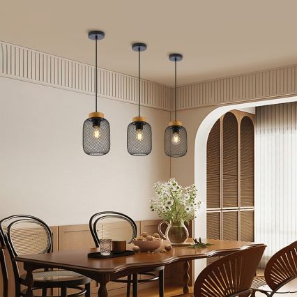 Brilagi - Hanglamp aan snoer BASKLITE 1xE27/15W/230V rubberhout/zwart