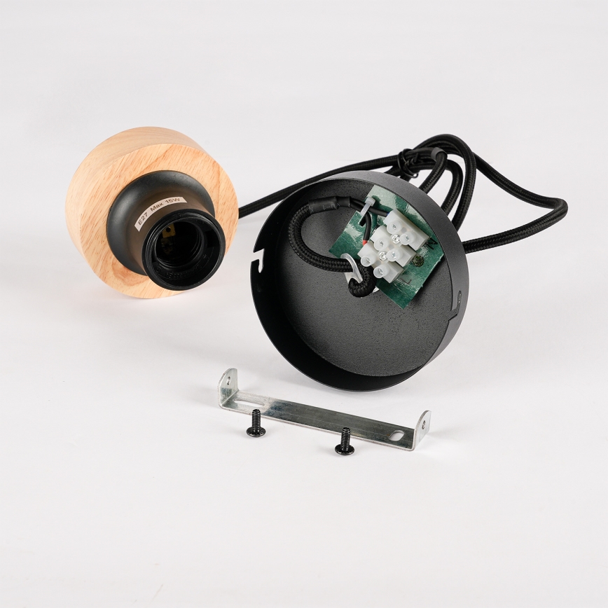 Brilagi - Hanglamp aan snoer BASKLITE 1xE27/15W/230V rubberhout/zwart