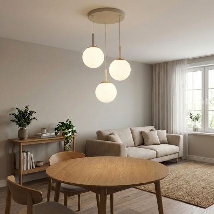 Brilagi - Hanglamp aan snoer MILO ECRU 3xE27/60W/230V beige/goud