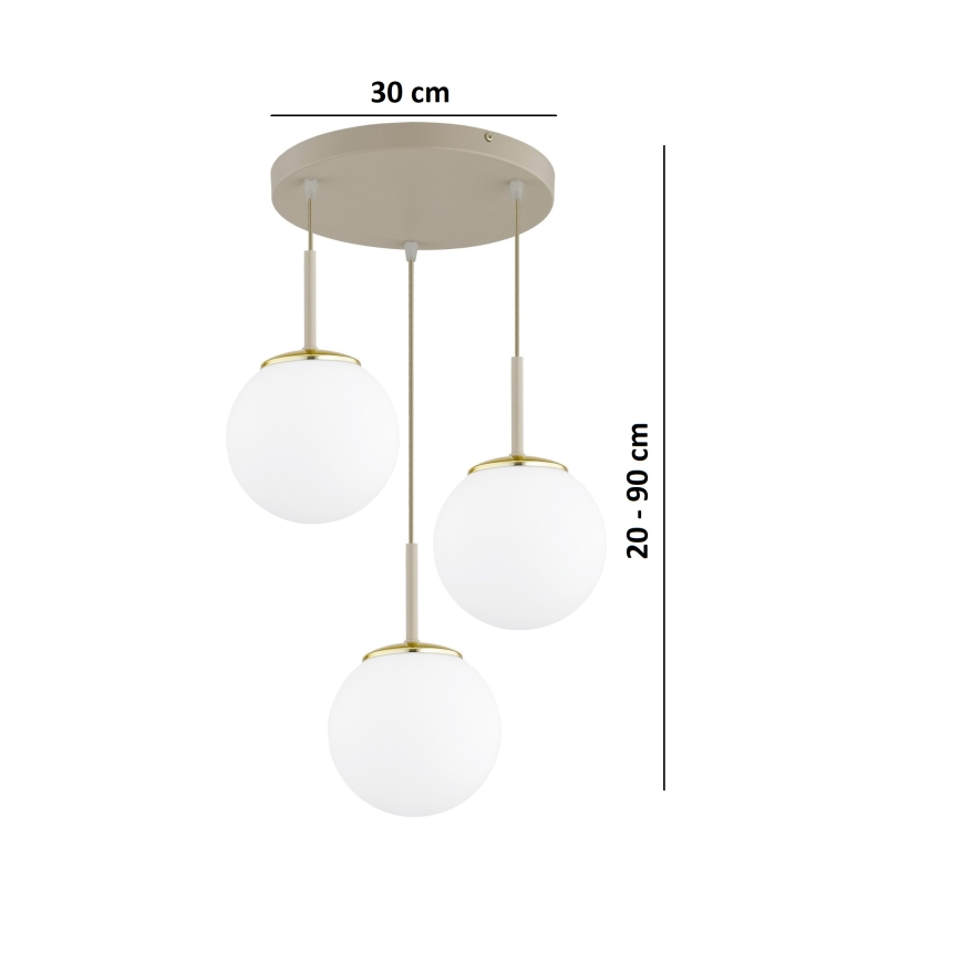 Brilagi - Hanglamp aan snoer MILO ECRU 3xE27/60W/230V beige/goud