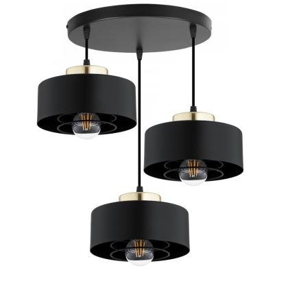 Brilagi - Hanglamp aan snoer SPRING 3xE27/60W/230V zwart/goud