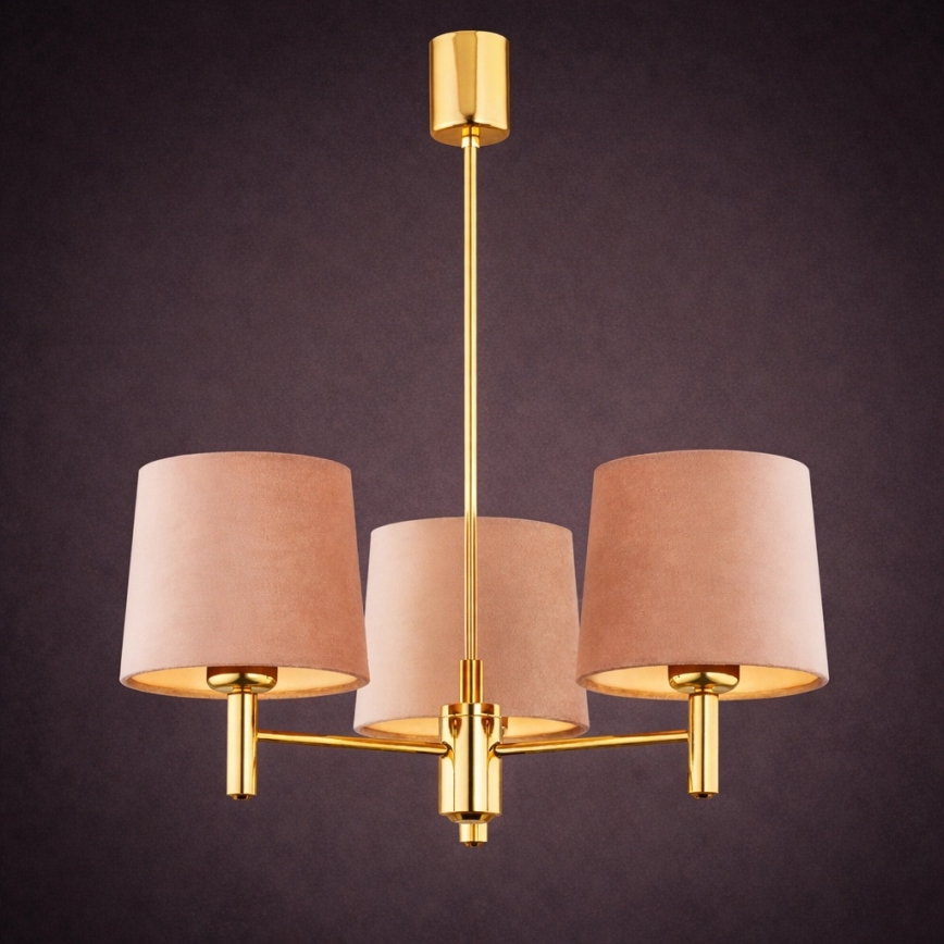 Brilagi - Hanglamp aan stang MONTE 3xE27/15W/230V beige/goud