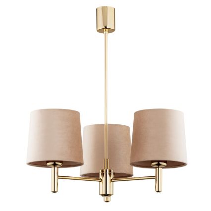 Brilagi - Hanglamp aan stang MONTE 3xE27/15W/230V beige/goud