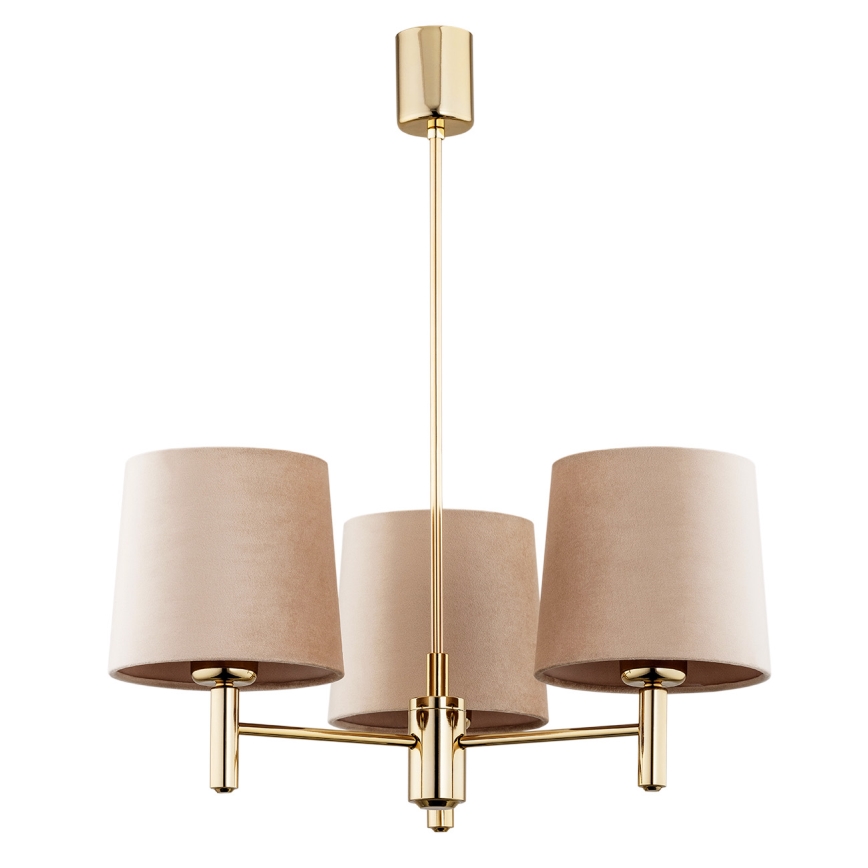 Brilagi - Hanglamp aan stang MONTE 3xE27/15W/230V beige/goud