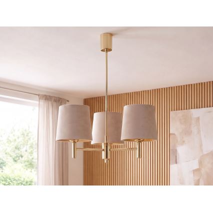 Brilagi - Hanglamp aan stang MONTE 3xE27/15W/230V beige/goud