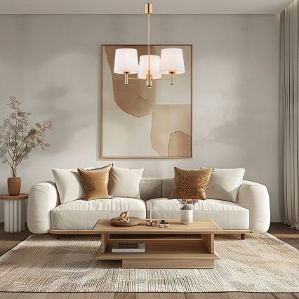 Brilagi - Hanglamp aan stang MONTE 3xE27/60W/230V crème/goud