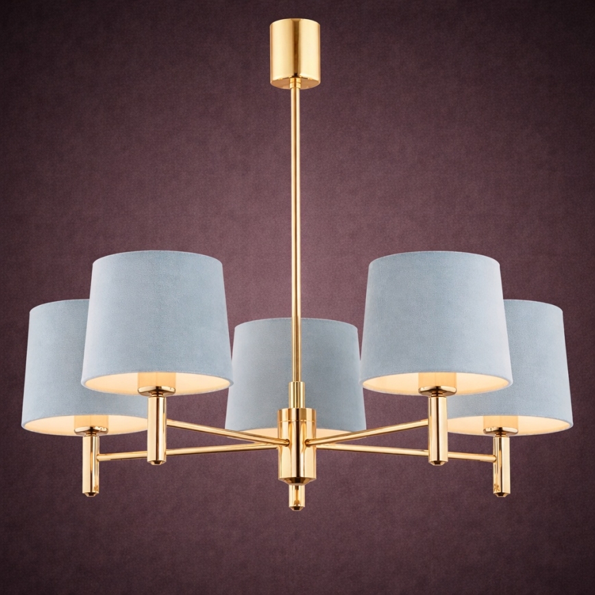 Brilagi - Hanglamp aan stang MONTE 5xE27/15W/230V blauw/goud
