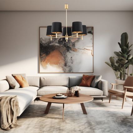 Brilagi - Hanglamp aan stang MONTE 5xE27/15W/230V zwart/goud