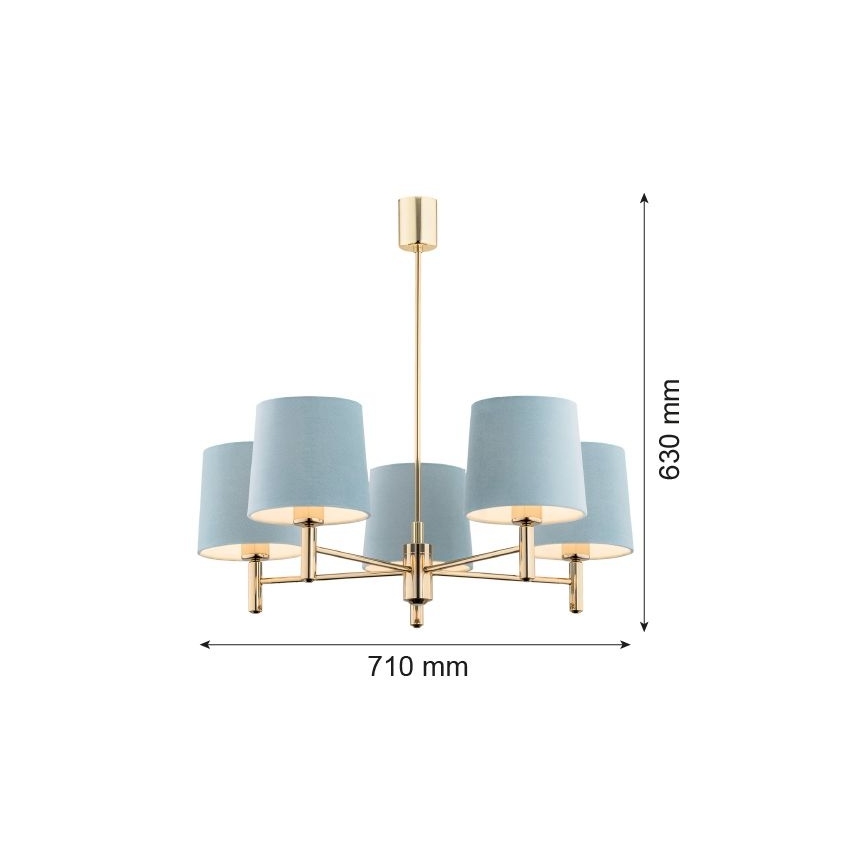 Brilagi - Hanglamp aan stang MONTE 5xE27/60W/230V blauw/goud