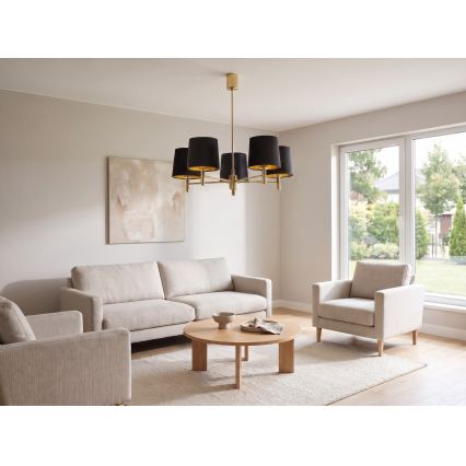 Brilagi - Hanglamp aan stang MONTE 5xE27/60W/230V zwart/goud