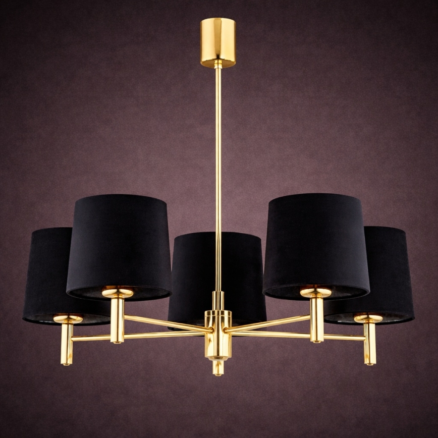 Brilagi - Hanglamp aan stang MONTE 5xE27/60W/230V zwart/goud