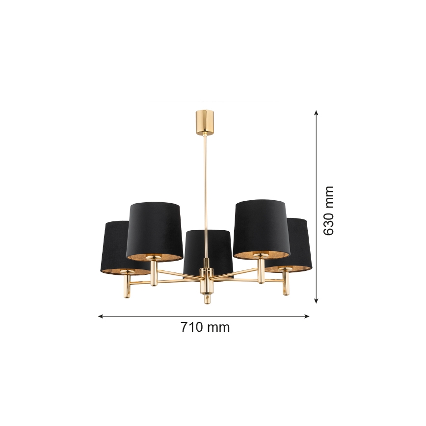 Brilagi - Hanglamp aan stang MONTE 5xE27/60W/230V zwart/goud