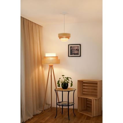 Brilagi - Hanglamp aan kabel CEDAR LUNETA 1xE27/15W/230V Ø 25 cm rotan/bruin/crème