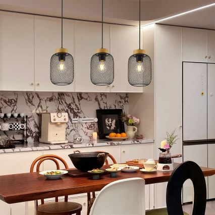 Brilagi - Hanglamp met kabel BASKLITE 3xE27/15W/230V hout/zwart