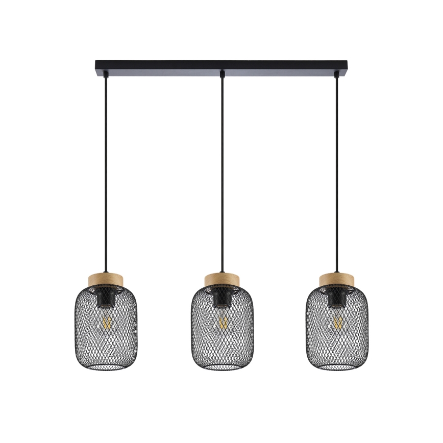 Brilagi - Hanglamp met kabel BASKLITE 3xE27/15W/230V hout/zwart