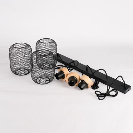 Brilagi - Hanglamp met kabel BASKLITE 3xE27/15W/230V hout/zwart