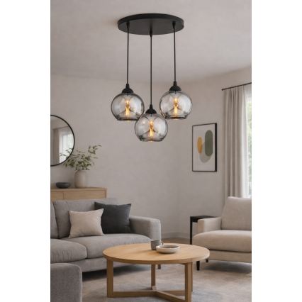 Brilagi - Hanglamp met kabel DIOR 3xE27/60W/230V zwart/rookgrijs