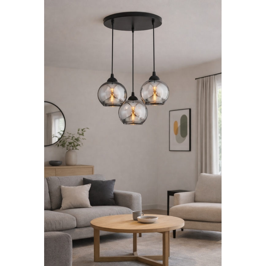 Brilagi - Hanglamp met kabel DIOR 3xE27/60W/230V zwart/rookgrijs