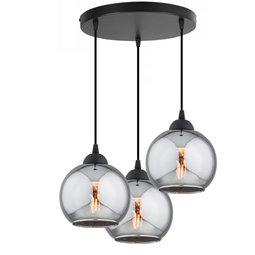 Brilagi - Hanglamp met kabel DIOR 3xE27/60W/230V zwart/rookgrijs