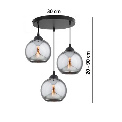 Brilagi - Hanglamp met kabel DIOR 3xE27/60W/230V zwart/rookgrijs