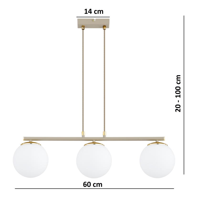 Brilagi - Hanglamp met kabel MILO ECRU 3xE27/60W/230V beige/goud
