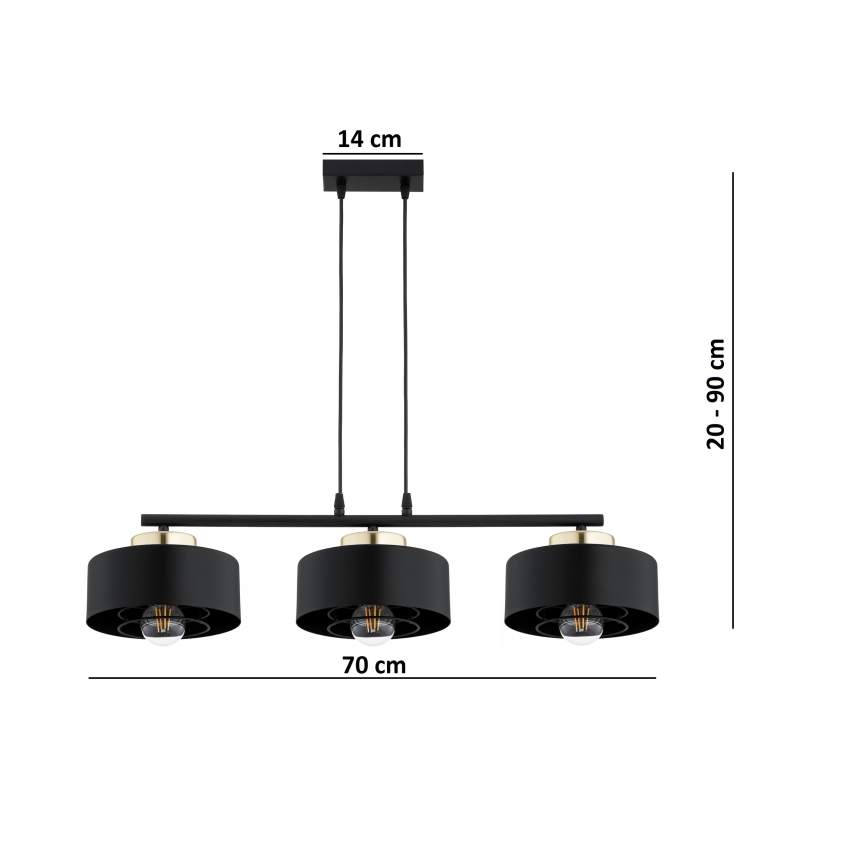 Brilagi - Hanglamp met kabel SPRING 3xE27/60W/230V zwart/goud
