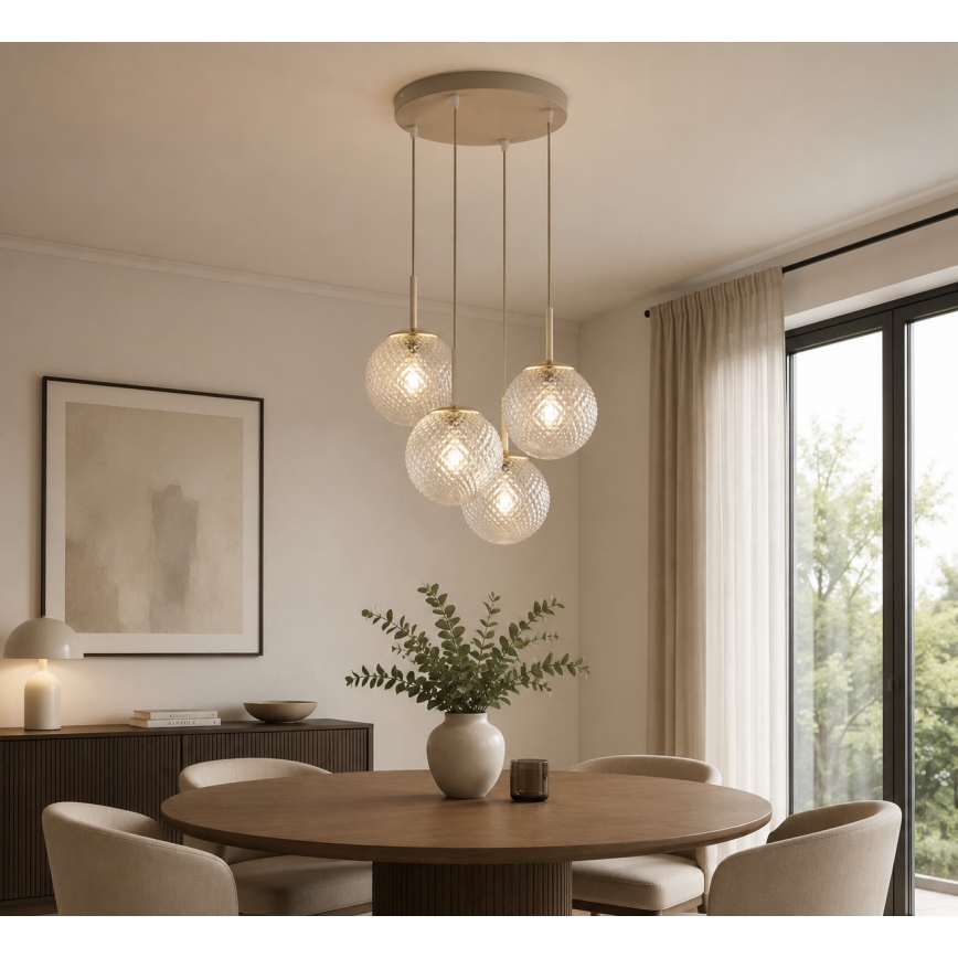 Brilagi - Hanglamp met kabel STELLA 4xE27/60W/230V beige/goudkleurig