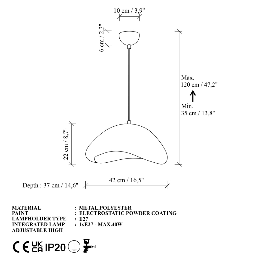 Brilagi - Hanglamp met kabel WABI SABI 1xE27/40W/230V pr. 42 cm wit