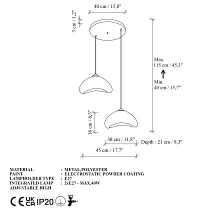 Brilagi - Hanglamp met kabel WABI SABI 2xE27/40W/230V Ø 45 cm wit