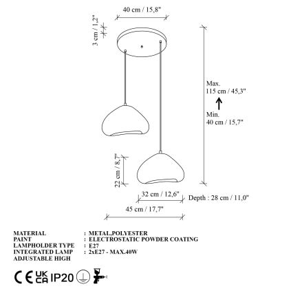 Brilagi - Hanglamp met kabel WABI SABI 2xE27/40W/230V Ø 45 cm wit