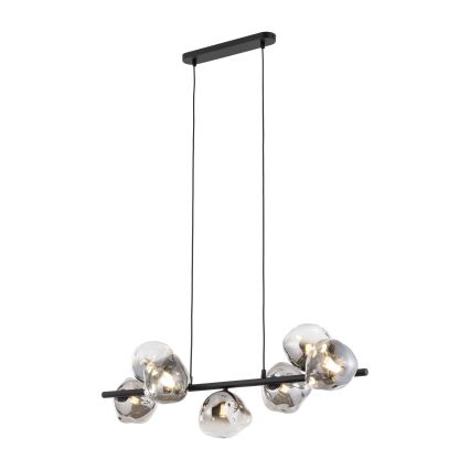 Brilagi - Hanglamp met kabelophanging VULCANO 7xG9/8W/230V zwart/gerookt glas