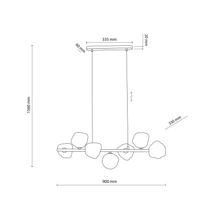 Brilagi - Hanglamp met kabelophanging VULCANO 7xG9/8W/230V zwart/gerookt glas