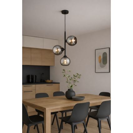 Brilagi - Hanglamp met snoer 3xE27/60W/230V zwart/rookgrijs
