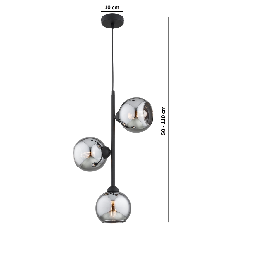 Brilagi - Hanglamp met snoer 3xE27/60W/230V zwart/rookgrijs
