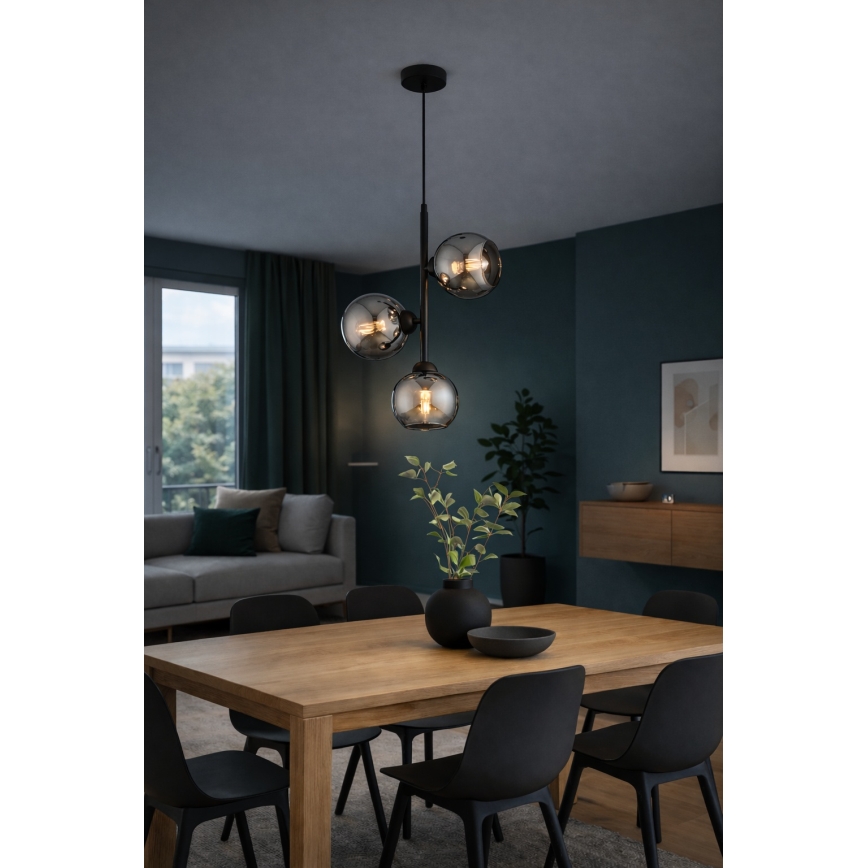 Brilagi - Hanglamp met snoer DIOR 3xE27/60W/230V zwart/rookgrijs