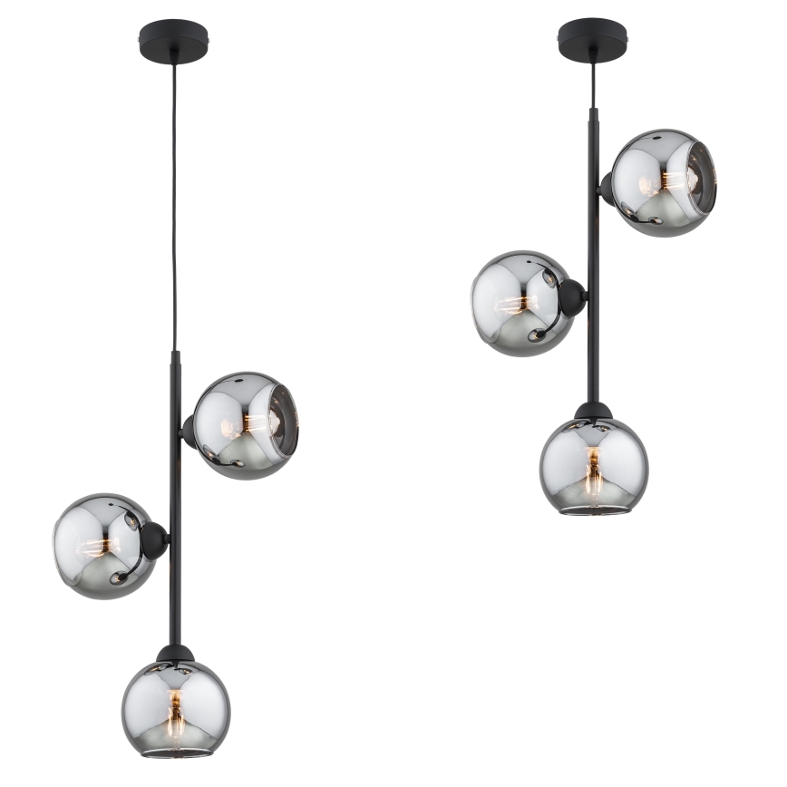 Brilagi - Hanglamp met snoer DIOR 3xE27/60W/230V zwart/rookgrijs