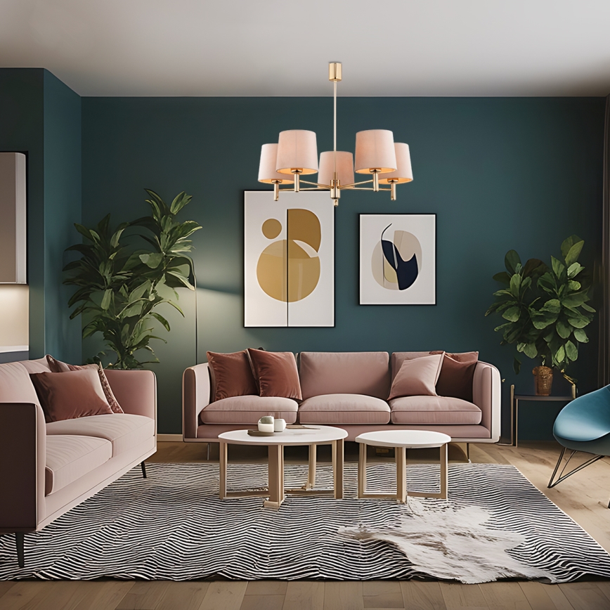 Brilagi - Hanglamp met stang MONTE 5xE27/15W/230V beige/goud