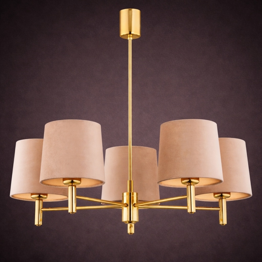 Brilagi - Hanglamp met stang MONTE 5xE27/15W/230V beige/goud