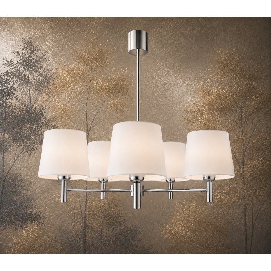 Brilagi - Hanglamp met stang MONTE 5xE27/15W/230V crème/glanzend chroom