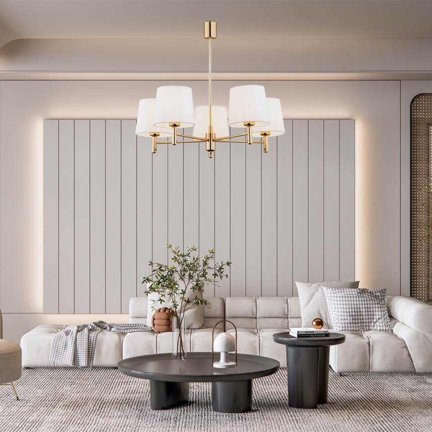 Brilagi - Hanglamp met stang MONTE 5xE27/15W/230V crème/goud