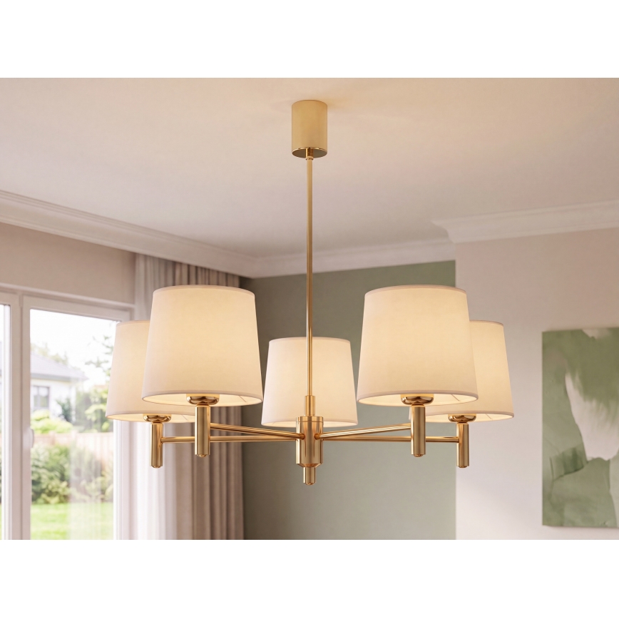 Brilagi - Hanglamp met stang MONTE 5xE27/15W/230V crème/goud