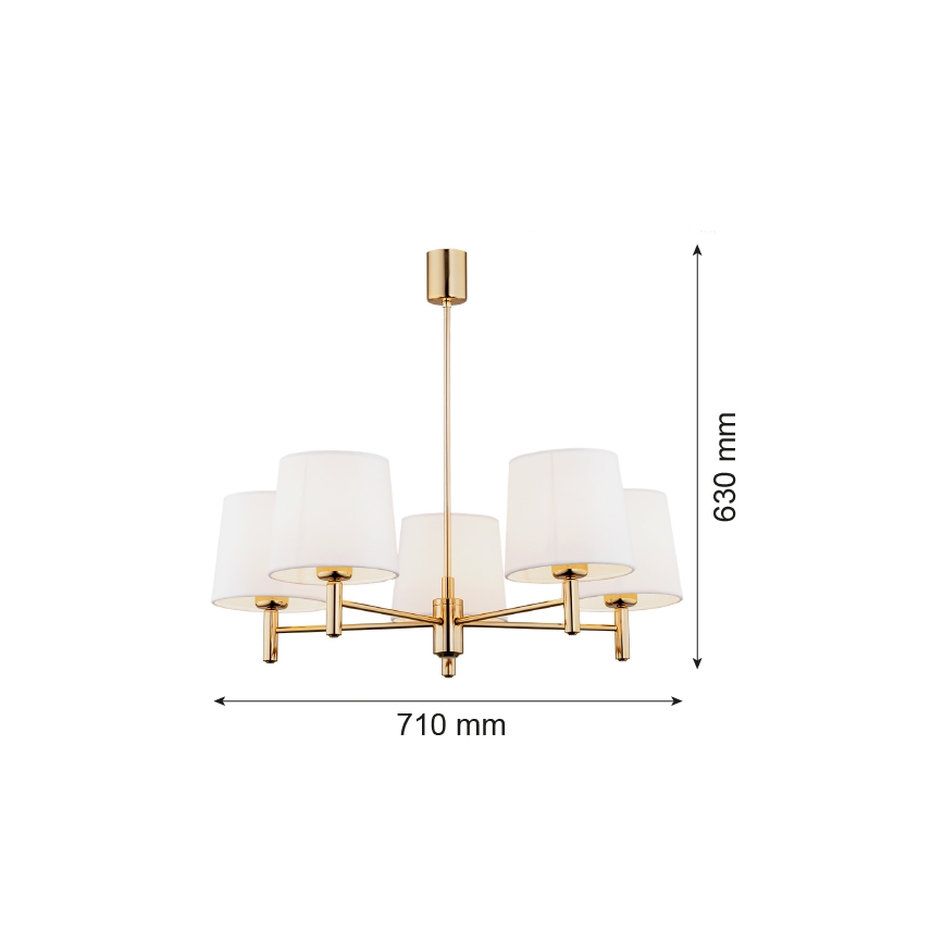 Brilagi - Hanglamp met stang MONTE 5xE27/15W/230V crème/goud