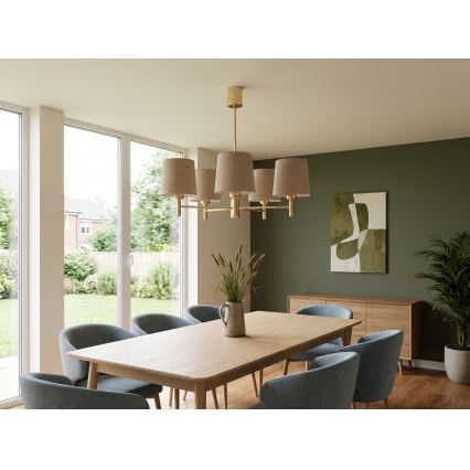 Brilagi - Hanglamp met stang MONTE 5xE27/60W/230V beige/goud