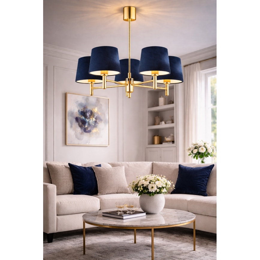 Brilagi - Hanglamp met stang MONTE 5xE27/60W/230V blauw/goud