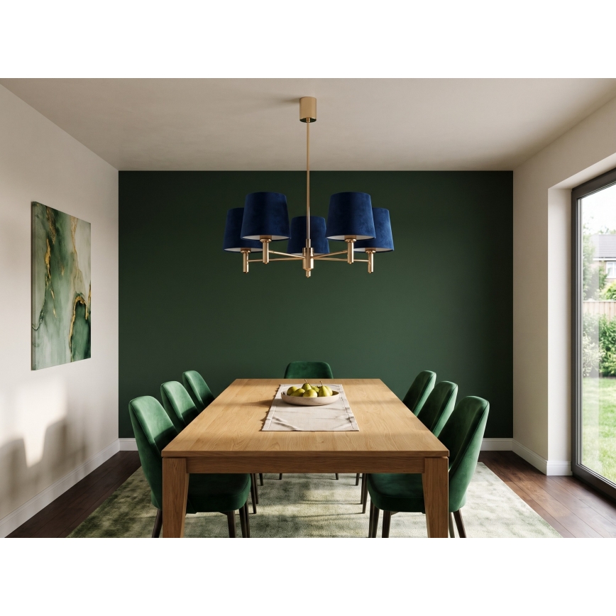 Brilagi - Hanglamp met stang MONTE 5xE27/60W/230V blauw/goud