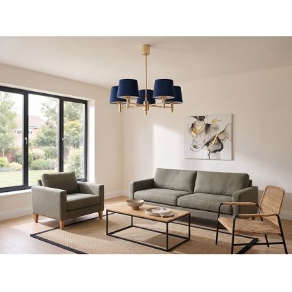 Brilagi - Hanglamp met stang MONTE 5xE27/60W/230V blauw/goud
